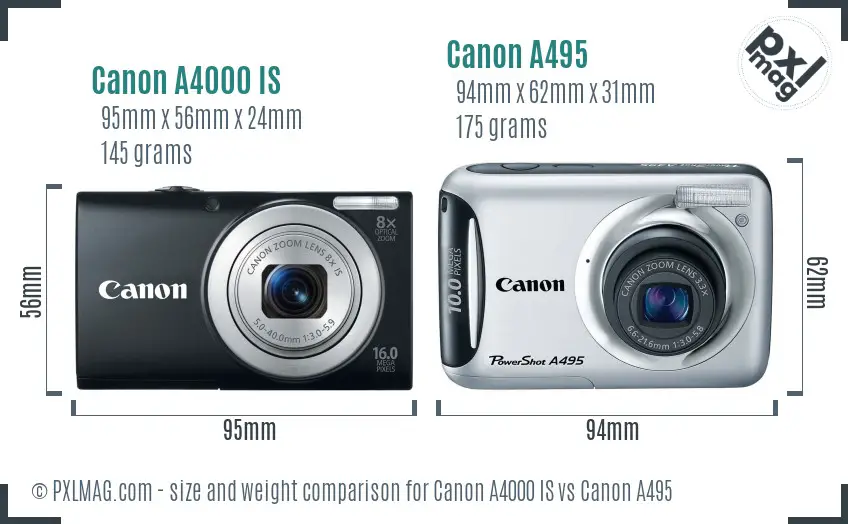 Canon A4000 IS vs Canon A495 size comparison