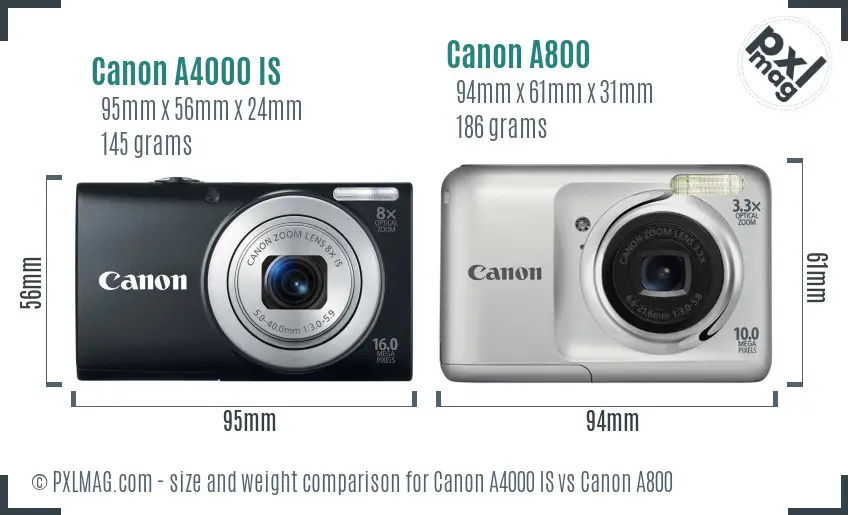 Canon A4000 IS vs Canon A800 size comparison