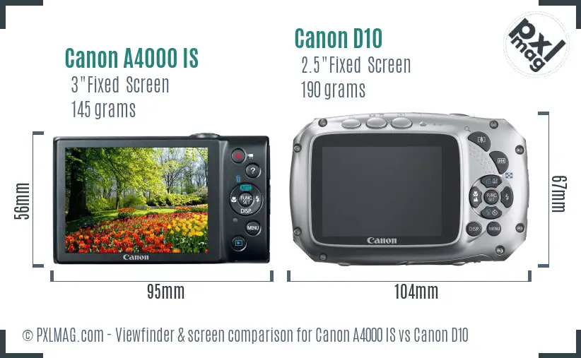 Canon A4000 IS vs Canon D10 Screen and Viewfinder comparison