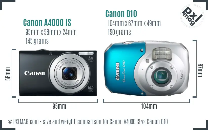 Canon A4000 IS vs Canon D10 size comparison Canon A4000 IS vs Canon D10 size comparison