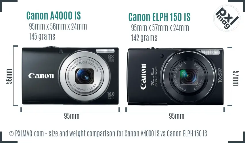 Canon A4000 IS vs Canon ELPH 150 IS size comparison