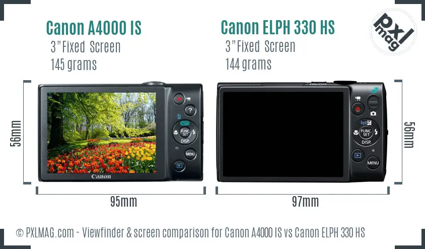 Canon A4000 IS vs Canon ELPH 330 HS Screen and Viewfinder comparison