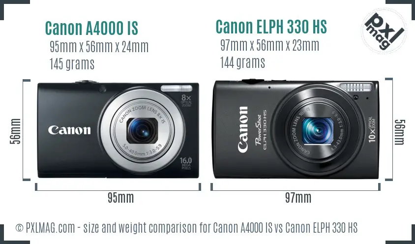 Canon A4000 IS vs Canon ELPH 330 HS size comparison