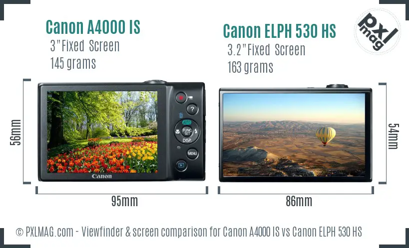 Canon A4000 IS vs Canon ELPH 530 HS Screen and Viewfinder comparison