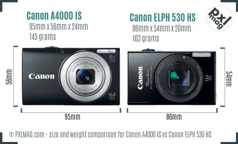 Canon A4000 IS vs Canon ELPH 530 HS size comparison