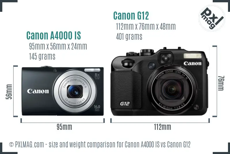 Canon A4000 IS vs Canon G12 size comparison