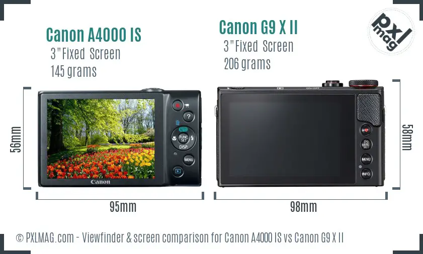 Canon A4000 IS vs Canon G9 X II Screen and Viewfinder comparison Canon A4000 IS vs Canon G9 X II Screen and Viewfinder comparison