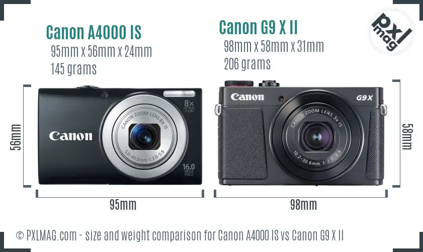 Canon A4000 IS vs Canon G9 X II size comparison Canon A4000 IS vs Canon G9 X II size comparison