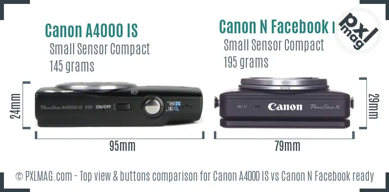 Canon A4000 IS vs Canon N Facebook ready top view buttons comparison Canon A4000 IS vs Canon N Facebook ready top view buttons comparison