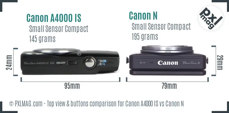Canon A4000 IS vs Canon N top view buttons comparison Canon A4000 IS vs Canon N top view buttons comparison