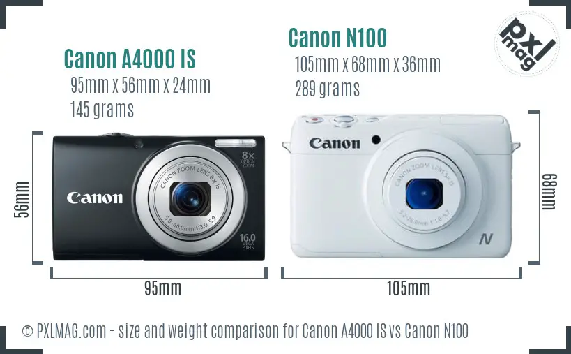 Canon A4000 IS vs Canon N100 size comparison Canon A4000 IS vs Canon N100 size comparison