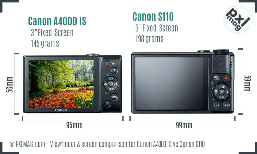 Canon A4000 IS vs Canon S110 Screen and Viewfinder comparison