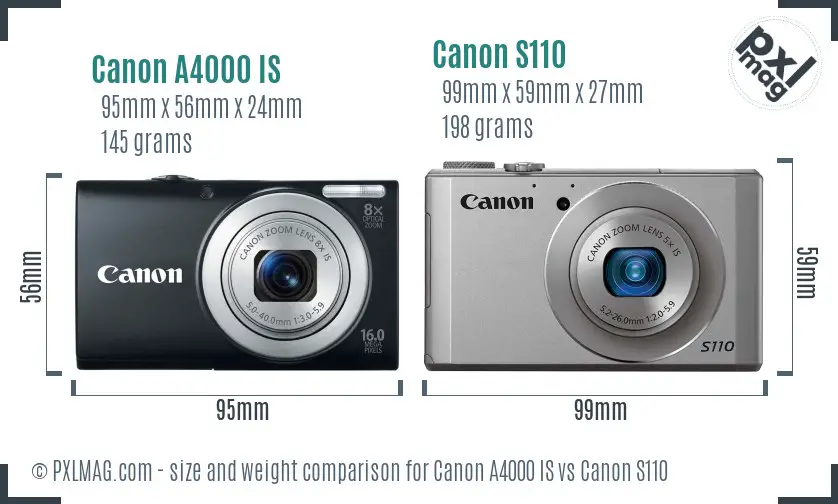 Canon A4000 IS vs Canon S110 size comparison