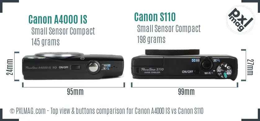 Canon A4000 IS vs Canon S110 top view buttons comparison