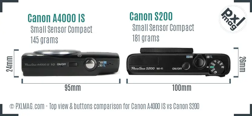 Canon A4000 IS vs Canon S200 top view buttons comparison