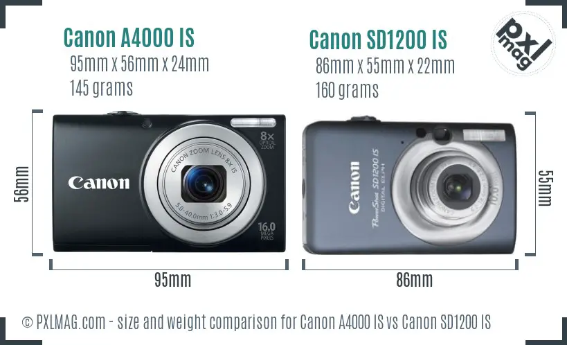 Canon A4000 IS vs Canon SD1200 IS size comparison Canon A4000 IS vs Canon SD1200 IS size comparison