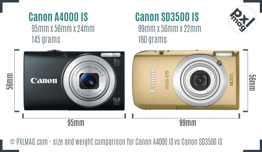 Canon A4000 IS vs Canon SD3500 IS size comparison