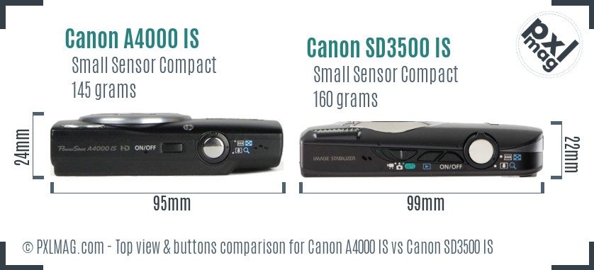 Canon A4000 IS vs Canon SD3500 IS top view buttons comparison
