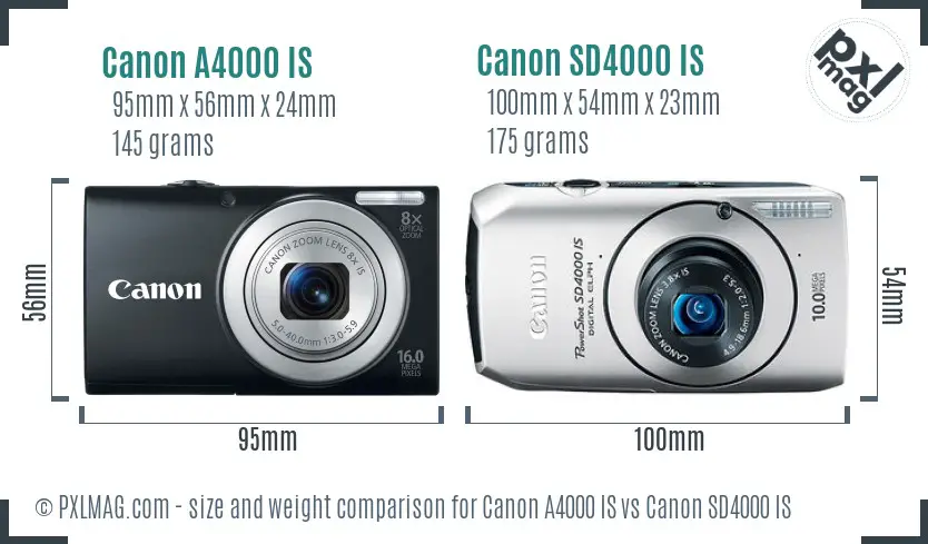 Canon A4000 IS vs Canon SD4000 IS size comparison