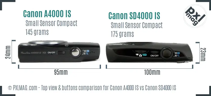 Canon A4000 IS vs Canon SD4000 IS top view buttons comparison