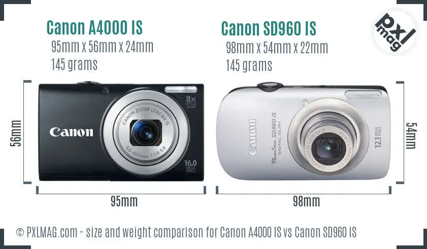 Canon A4000 IS vs Canon SD960 IS size comparison