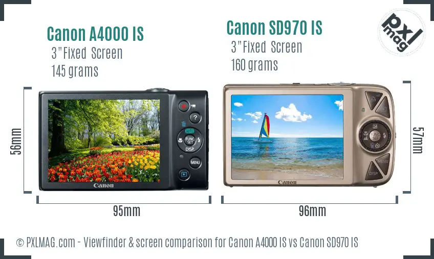 Canon A4000 IS vs Canon SD970 IS Screen and Viewfinder comparison