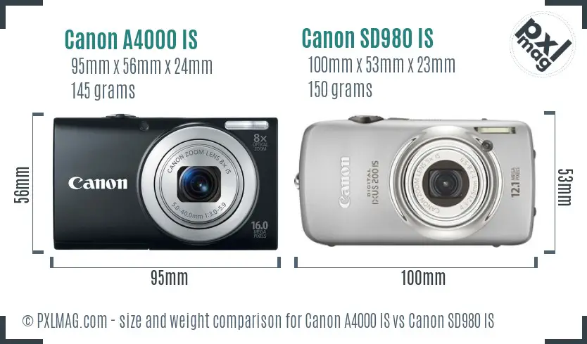 Canon A4000 IS vs Canon SD980 IS size comparison Canon A4000 IS vs Canon SD980 IS size comparison