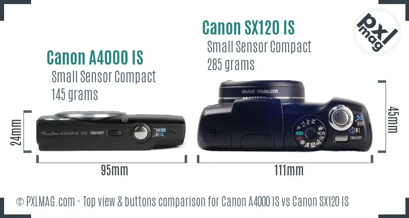 Canon A4000 IS vs Canon SX120 IS top view buttons comparison Canon A4000 IS vs Canon SX120 IS top view buttons comparison