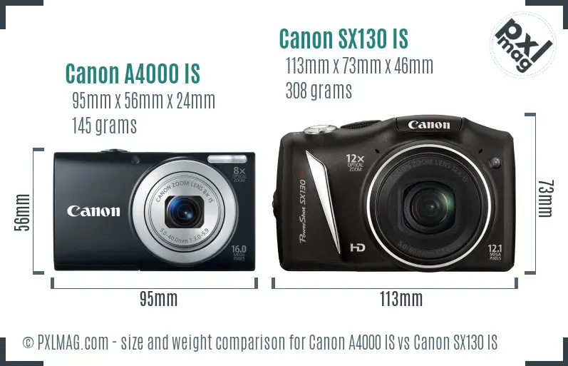 Canon A4000 IS vs Canon SX130 IS size comparison