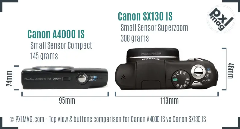 Canon A4000 IS vs Canon SX130 IS top view buttons comparison