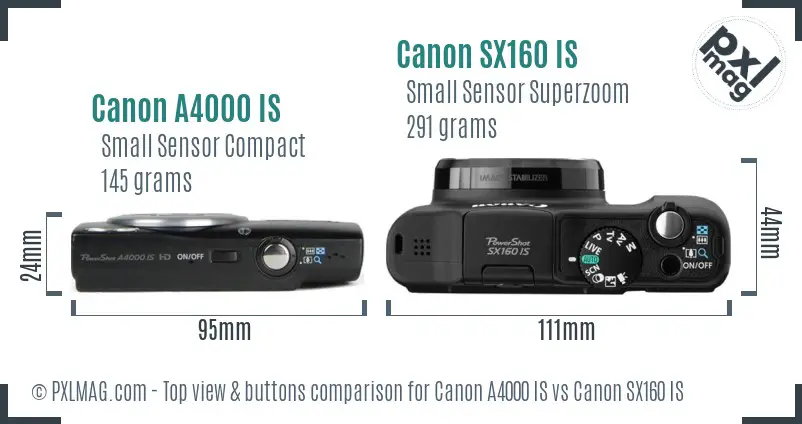Canon A4000 IS vs Canon SX160 IS top view buttons comparison