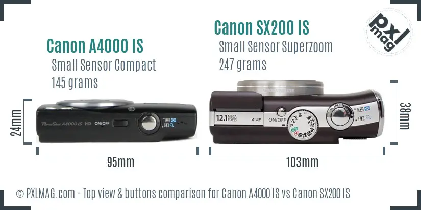 Canon A4000 IS vs Canon SX200 IS top view buttons comparison Canon A4000 IS vs Canon SX200 IS top view buttons comparison
