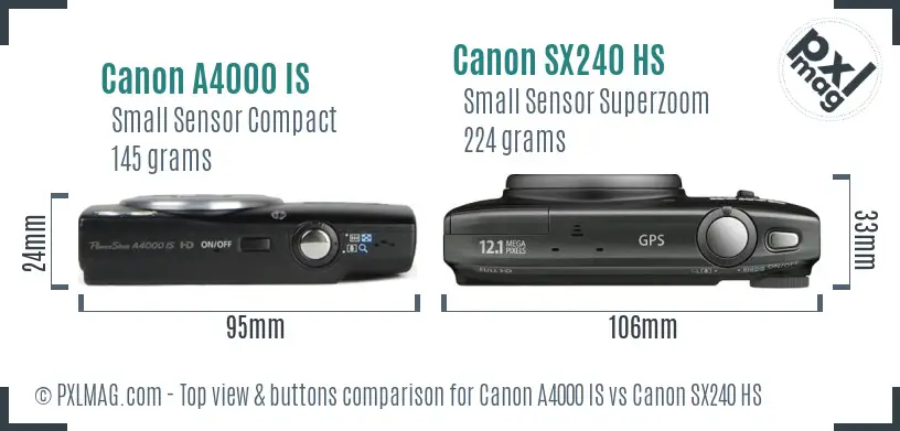 Canon A4000 IS vs Canon SX240 HS top view buttons comparison Canon A4000 IS vs Canon SX240 HS top view buttons comparison