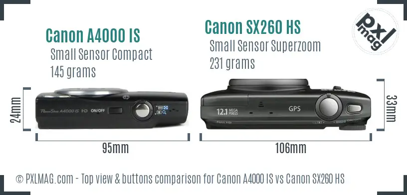 Canon A4000 IS vs Canon SX260 HS top view buttons comparison