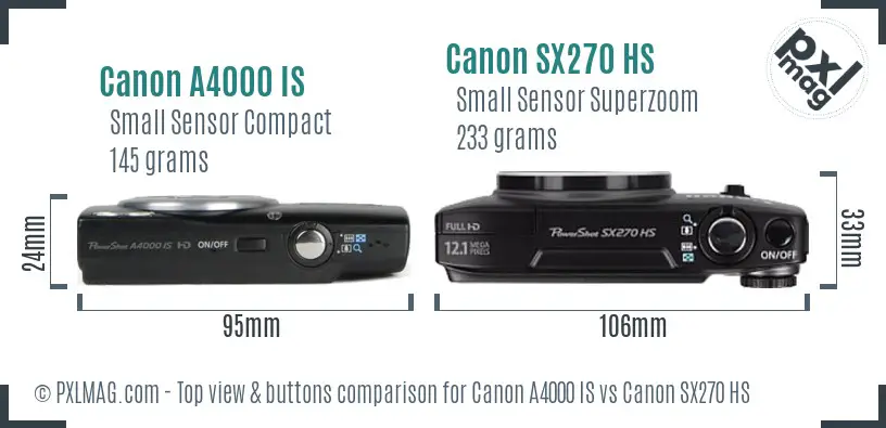 Canon A4000 IS vs Canon SX270 HS top view buttons comparison