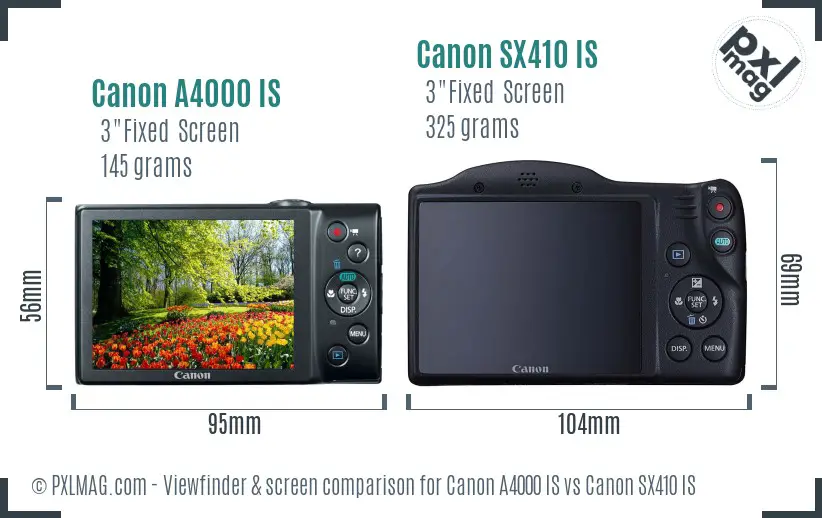Canon A4000 IS vs Canon SX410 IS Screen and Viewfinder comparison