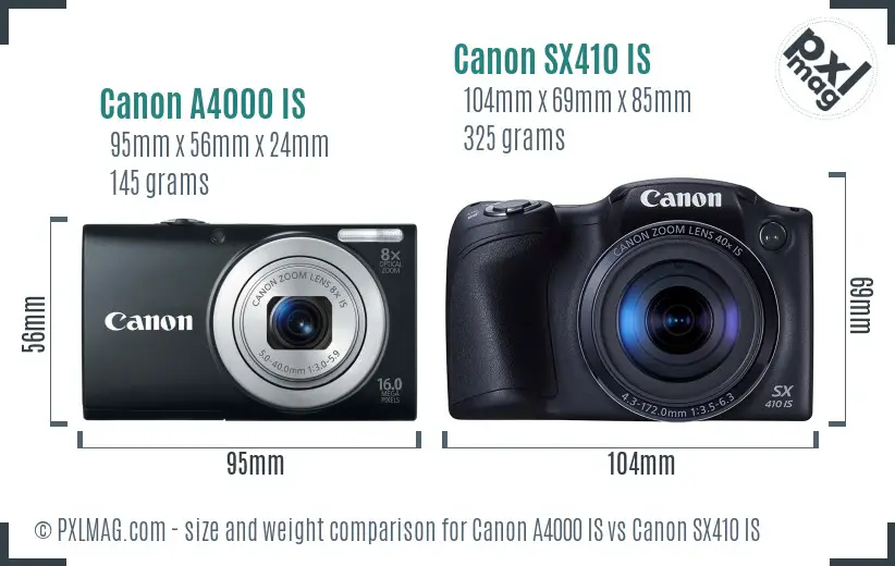 Canon A4000 IS vs Canon SX410 IS size comparison