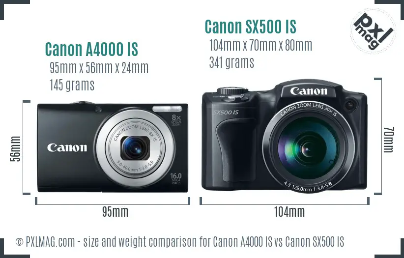 Canon A4000 IS vs Canon SX500 IS size comparison