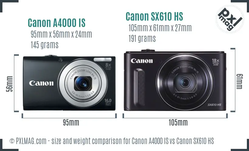 Canon A4000 IS vs Canon SX610 HS size comparison