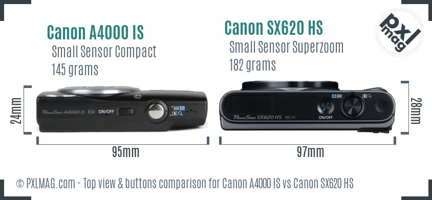 Canon A4000 IS vs Canon SX620 HS top view buttons comparison