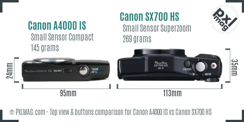 Canon A4000 IS vs Canon SX700 HS top view buttons comparison