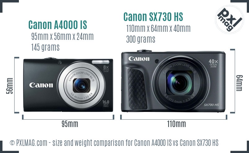 Canon A4000 IS vs Canon SX730 HS size comparison