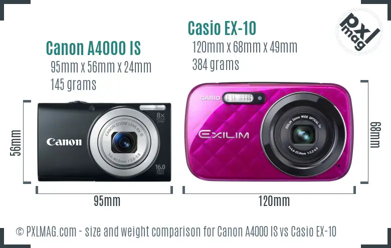 Canon A4000 IS vs Casio EX-10 size comparison