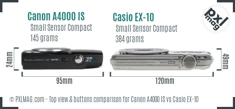 Canon A4000 IS vs Casio EX-10 top view buttons comparison