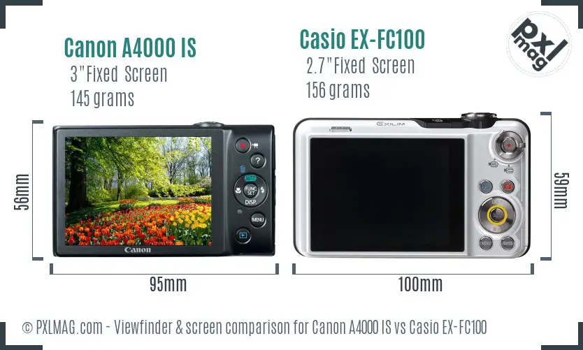 Canon A4000 IS vs Casio EX-FC100 Screen and Viewfinder comparison