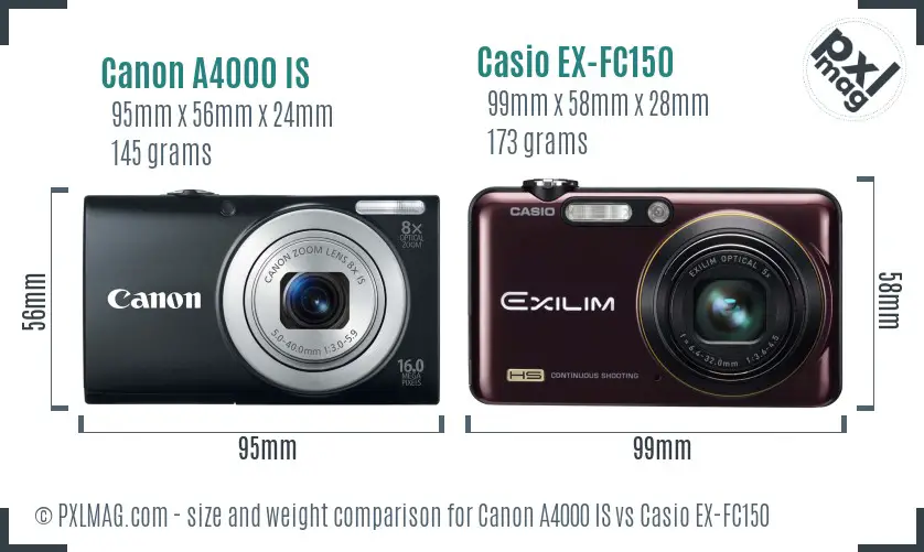 Canon A4000 IS vs Casio EX-FC150 size comparison