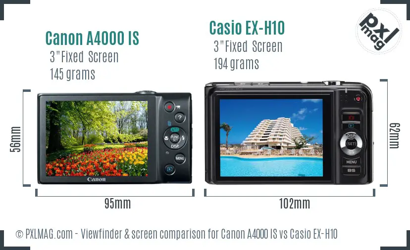 Canon A4000 IS vs Casio EX-H10 Screen and Viewfinder comparison