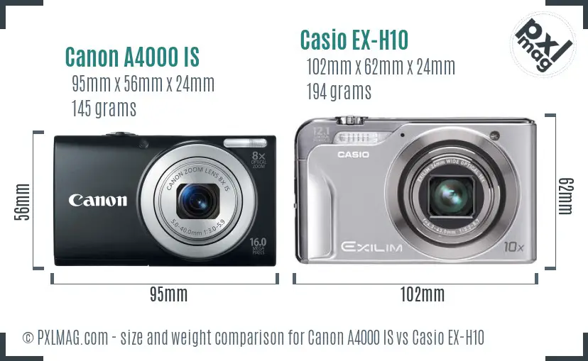 Canon A4000 IS vs Casio EX-H10 size comparison