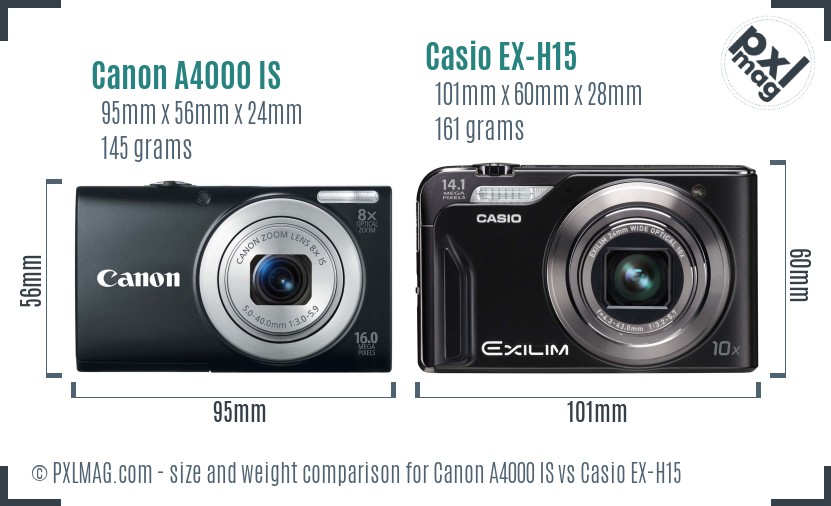 Canon A4000 IS vs Casio EX-H15 size comparison Canon A4000 IS vs Casio EX-H15 size comparison