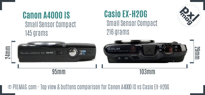 Canon A4000 IS vs Casio EX-H20G top view buttons comparison